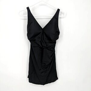 Denim & Co. Beach V Neck Sleeveless Wrap Front Swim Dress‎ Black Women's Size 4